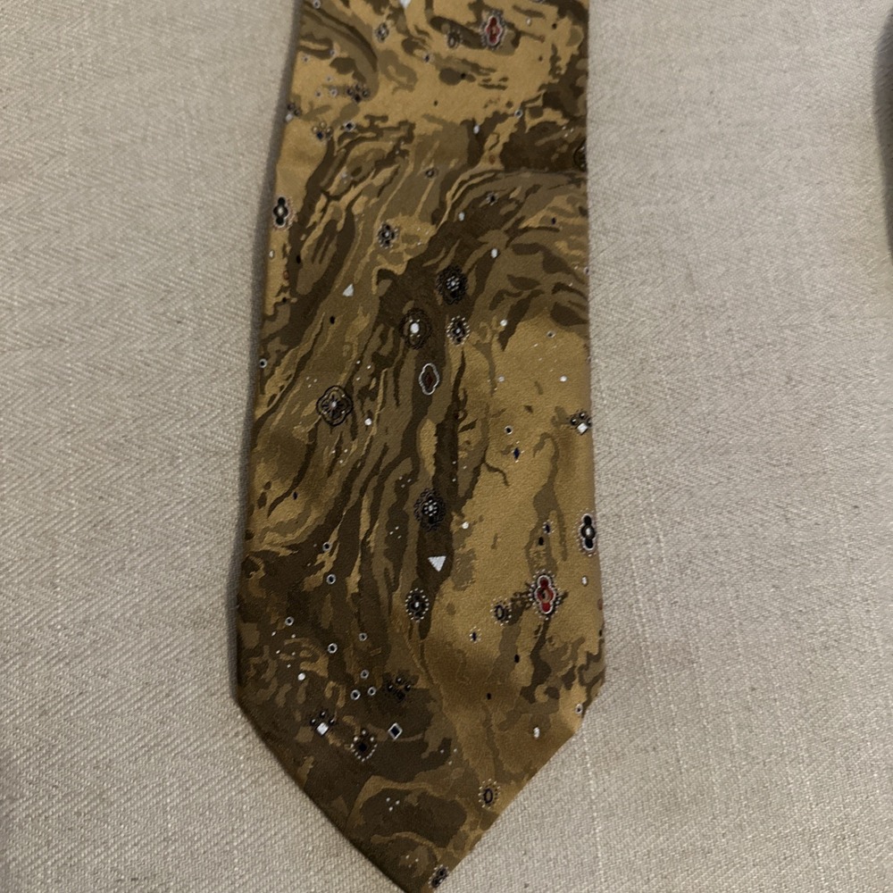 Brioni Silk Handmade Neck Tie Necktie Abstract Geometric Gold Olive 57"